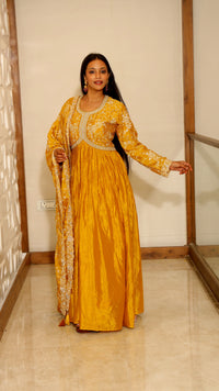Yellow Premium Chinnon Kurta Set For Women