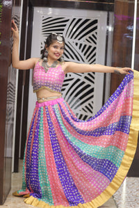 Multicolor Premium And Elegant Bandhej Lehenga For Women