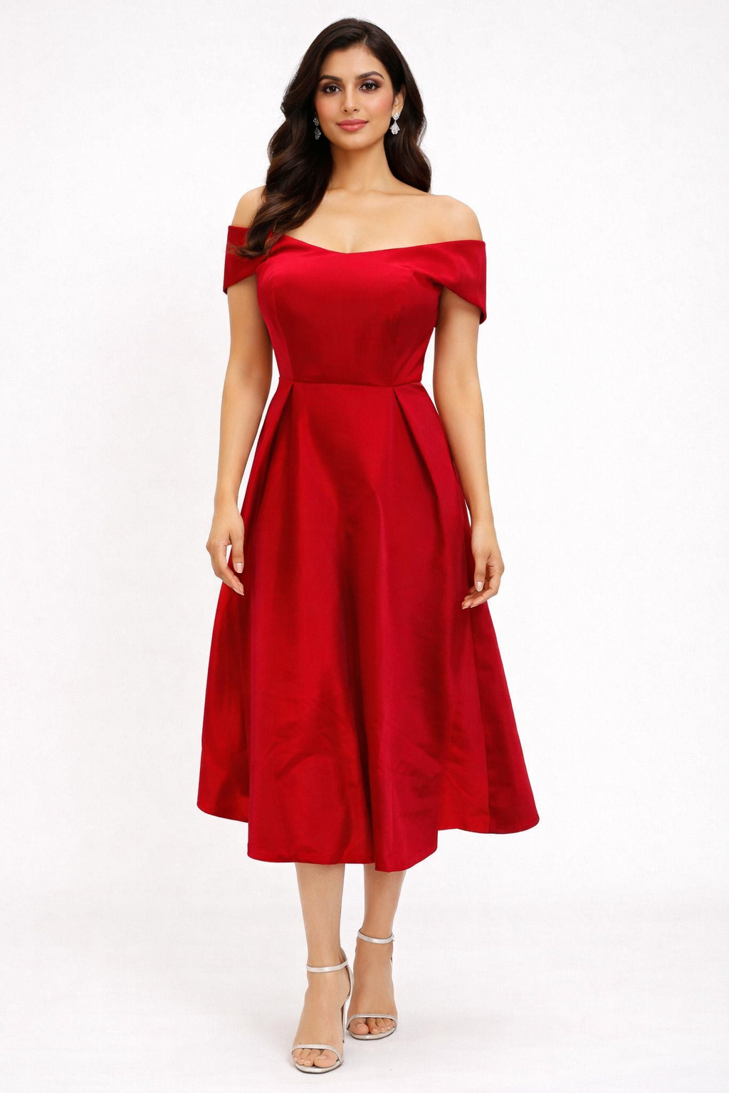 Red Off-Shoulder One-Piece Dress