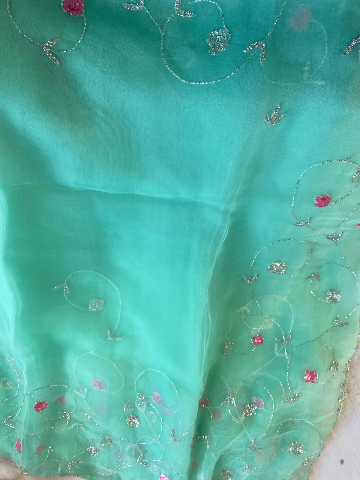Blue Organza Handwork Saree