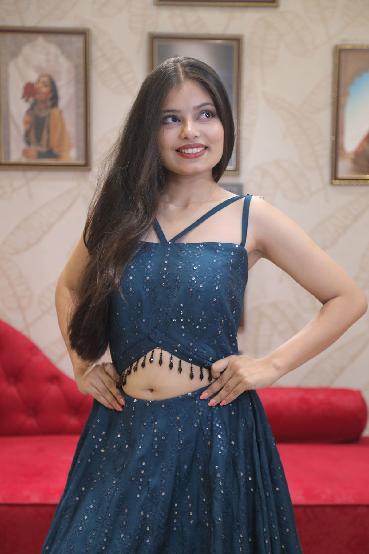 Blue Premium Chikankari Cocktail Gown For Women