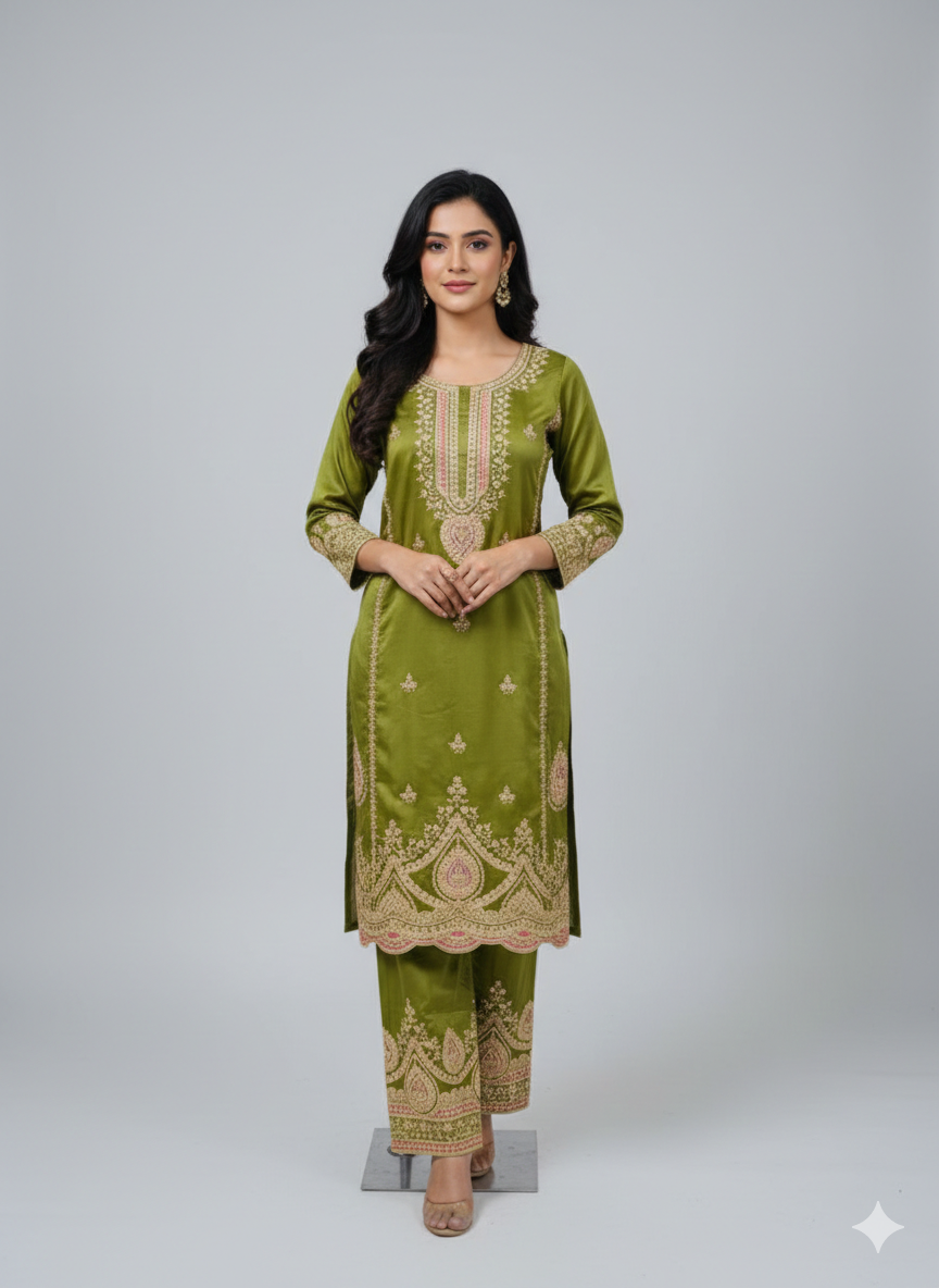 Mandi Green Tissue Organza Kurta Palazzo with Heavy Dupatta