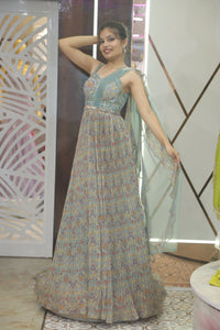 Blue Premium Georgette Cocktail Gown For Women