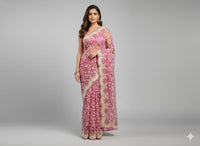 Pink Net Saree with Thread and Stone Work