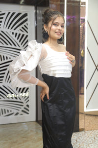 Black And White Premium Crepe Cocktail Gown For Women