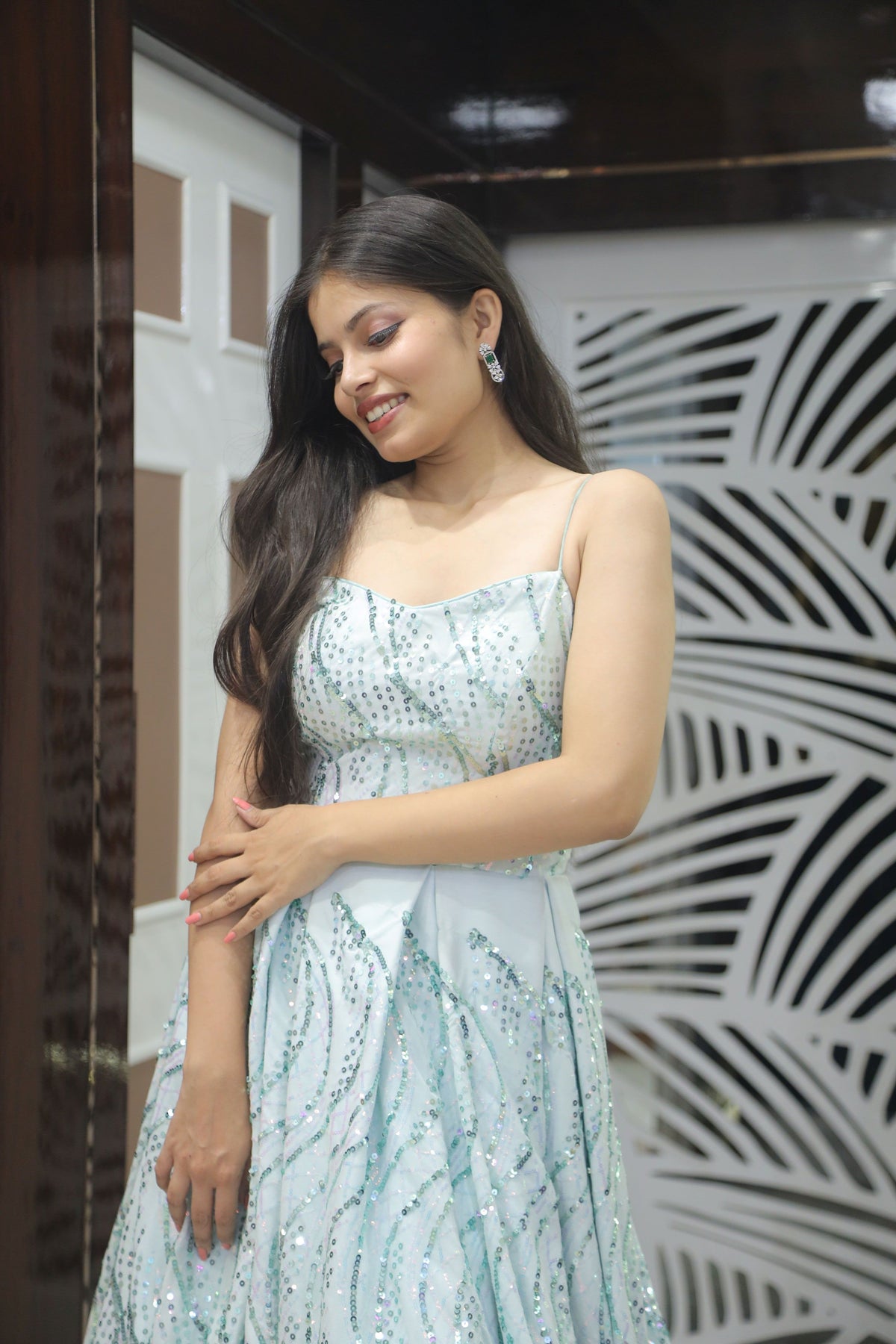 Blue Premium Sequins Cocktail Gown For Women