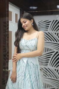 Blue Premium Sequins Cocktail Gown For Women