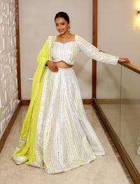 Yellow And White Premium And Elegant Crepe Lehenga For Women