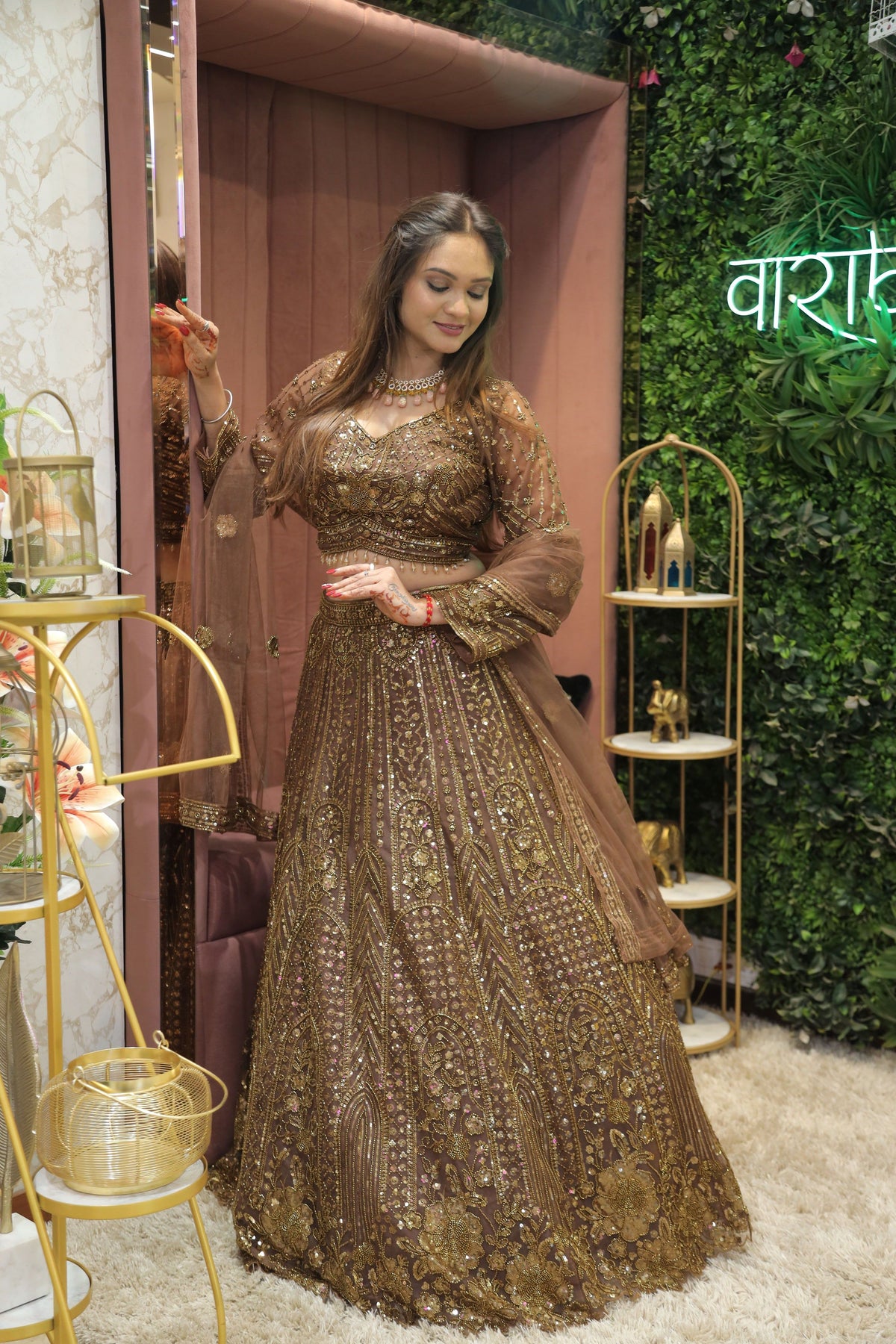 Brown Premium And Elegant Net Lehenga For Women