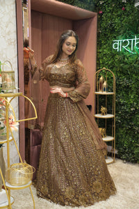 Brown Premium And Elegant Net Lehenga For Women
