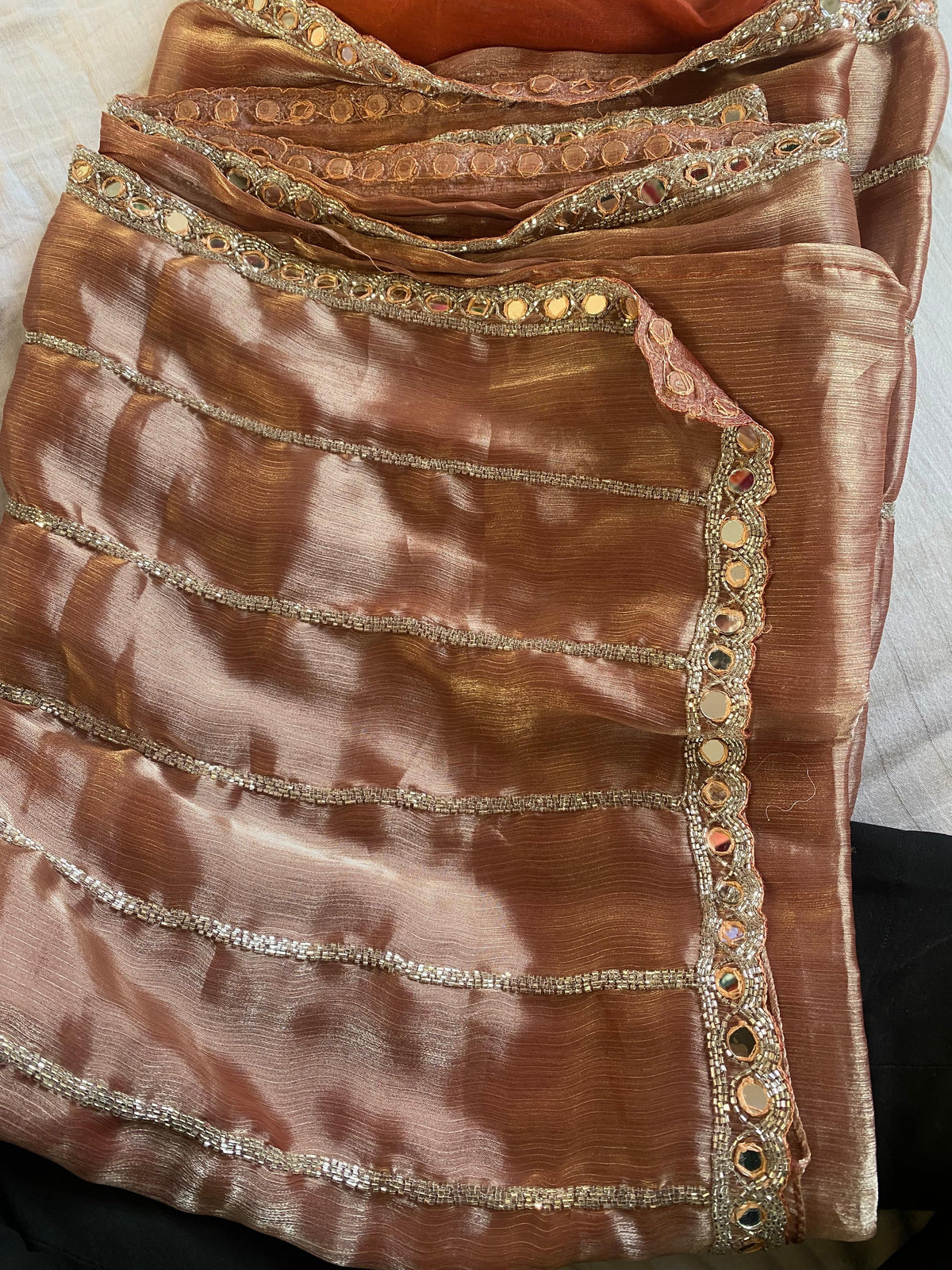 Rose Gold Jimmy Choo Organza Handwork Saree
