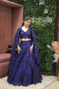 Blue Premium Heavy Cocktail Crop-Top Skirt Set For Women