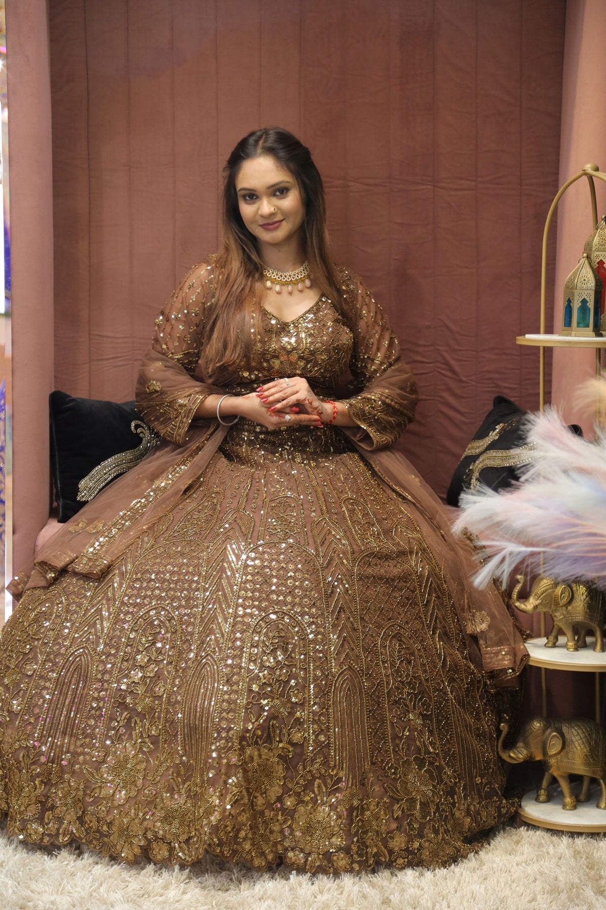 Brown Premium And Elegant Net Lehenga For Women