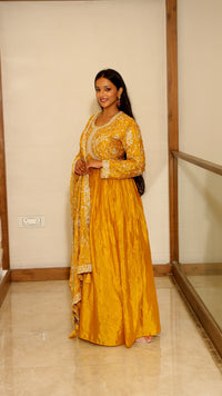 Yellow Premium Chinnon Kurta Set For Women