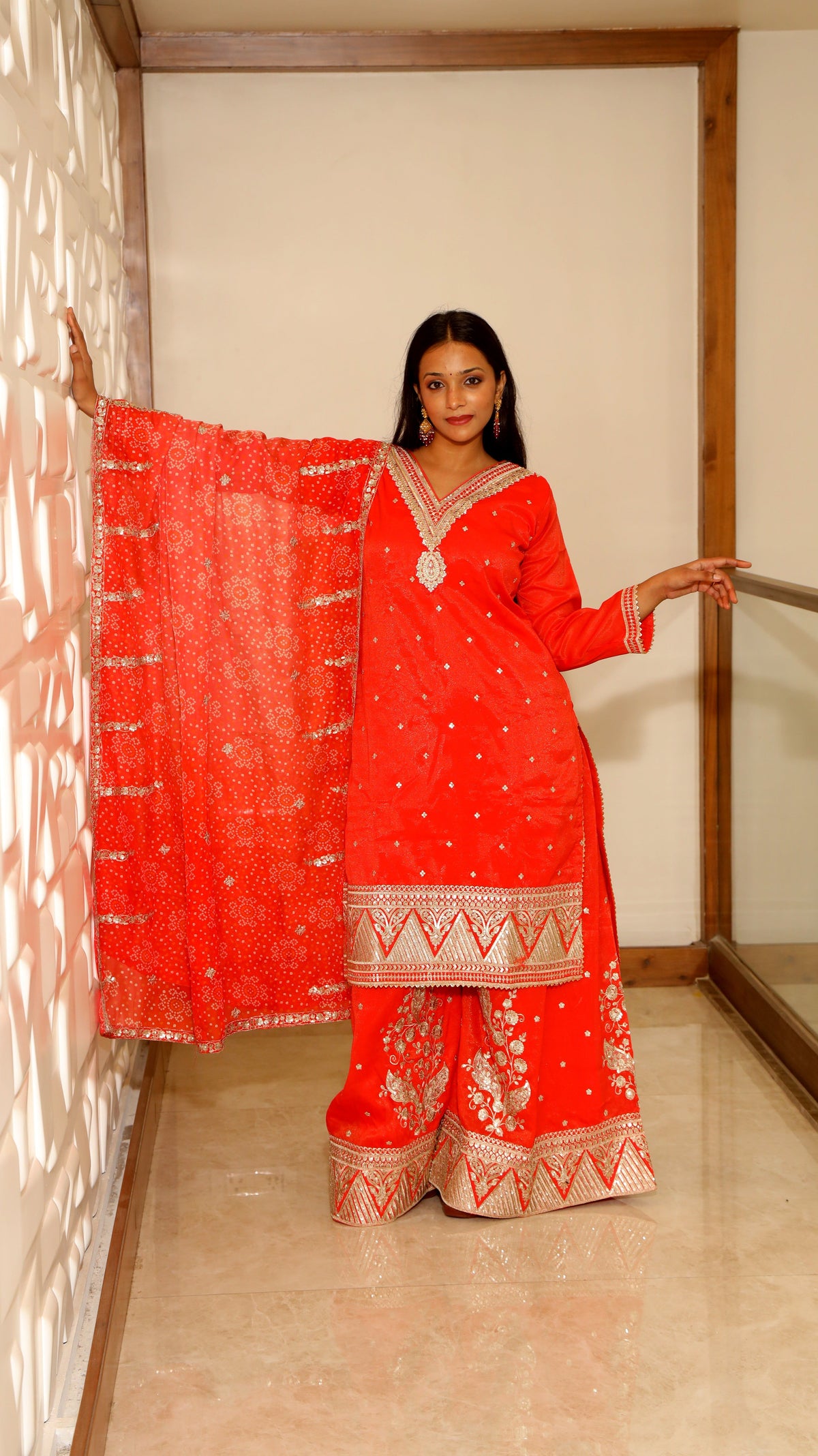 Orange Premium Tissue Silk Kurta Set For Women
