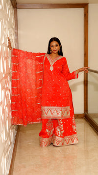 Orange Premium Tissue Silk Kurta Set For Women