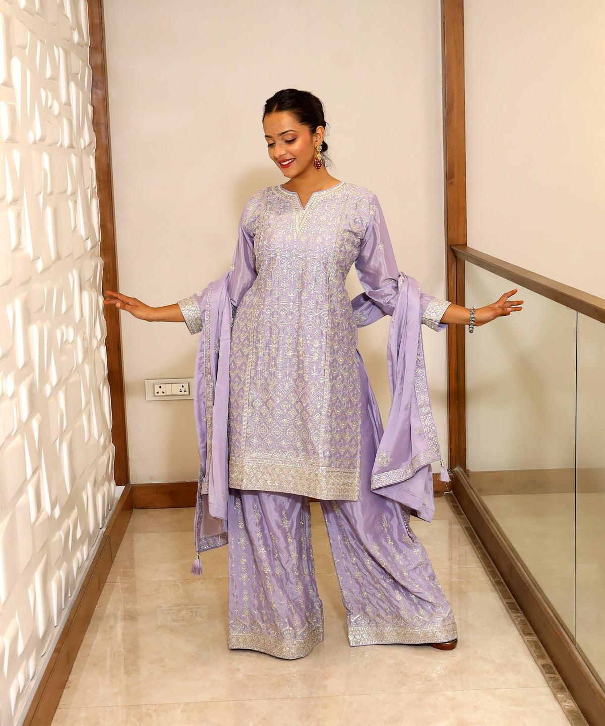 Purple Premium Crepe Kurta Set For Women