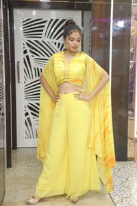 Yellow Premium Crop Top With Elegant Shrug For Women