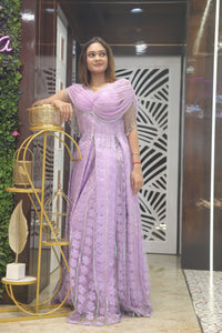 Purple Premium Net Cocktail Gown For Women