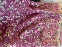 Pink Net Saree with Thread and Stone Work