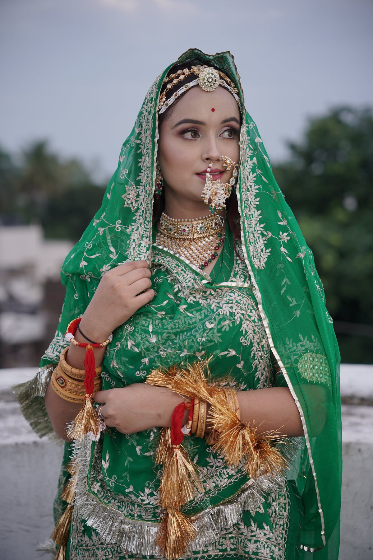 Green Premium Chiffon Poshak For Women
