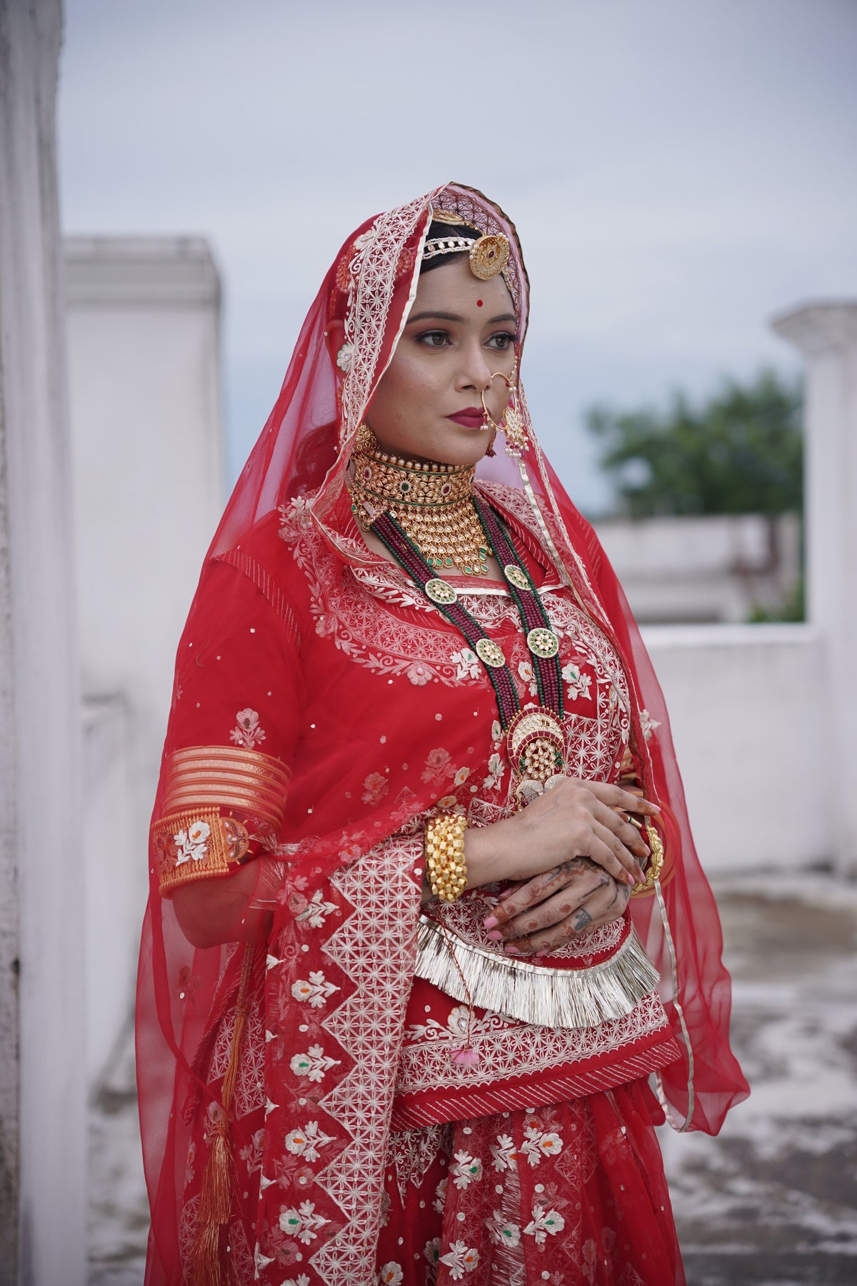 Red Premium Chiffon Poshak For Women