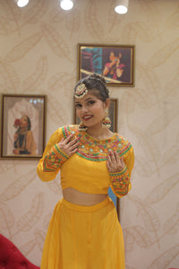 Yellow Premium Crop Top With Kali Plazo For Women