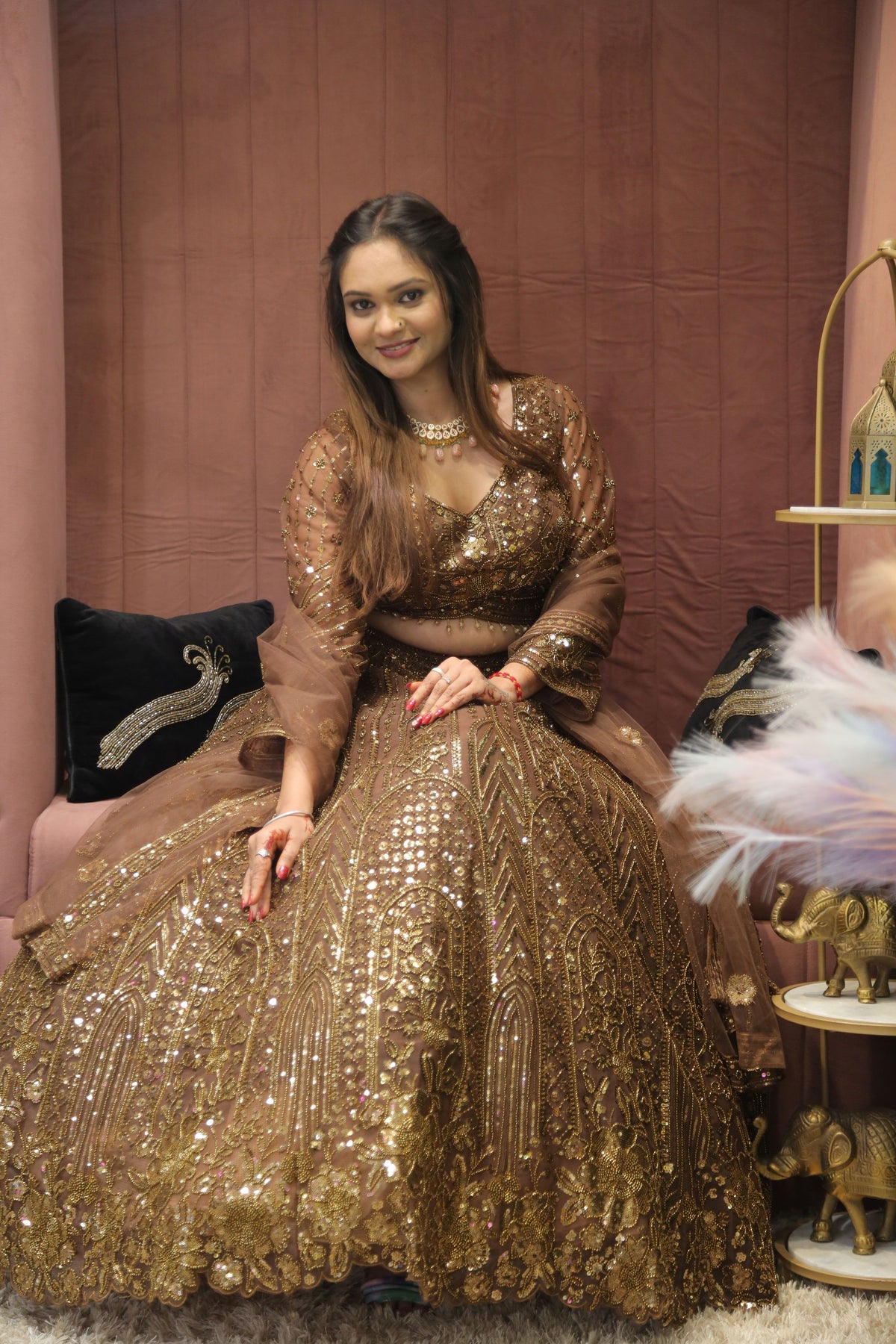 Brown Premium And Elegant Net Lehenga For Women