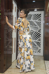 White Premium Printed Skirt & Top Set For Women