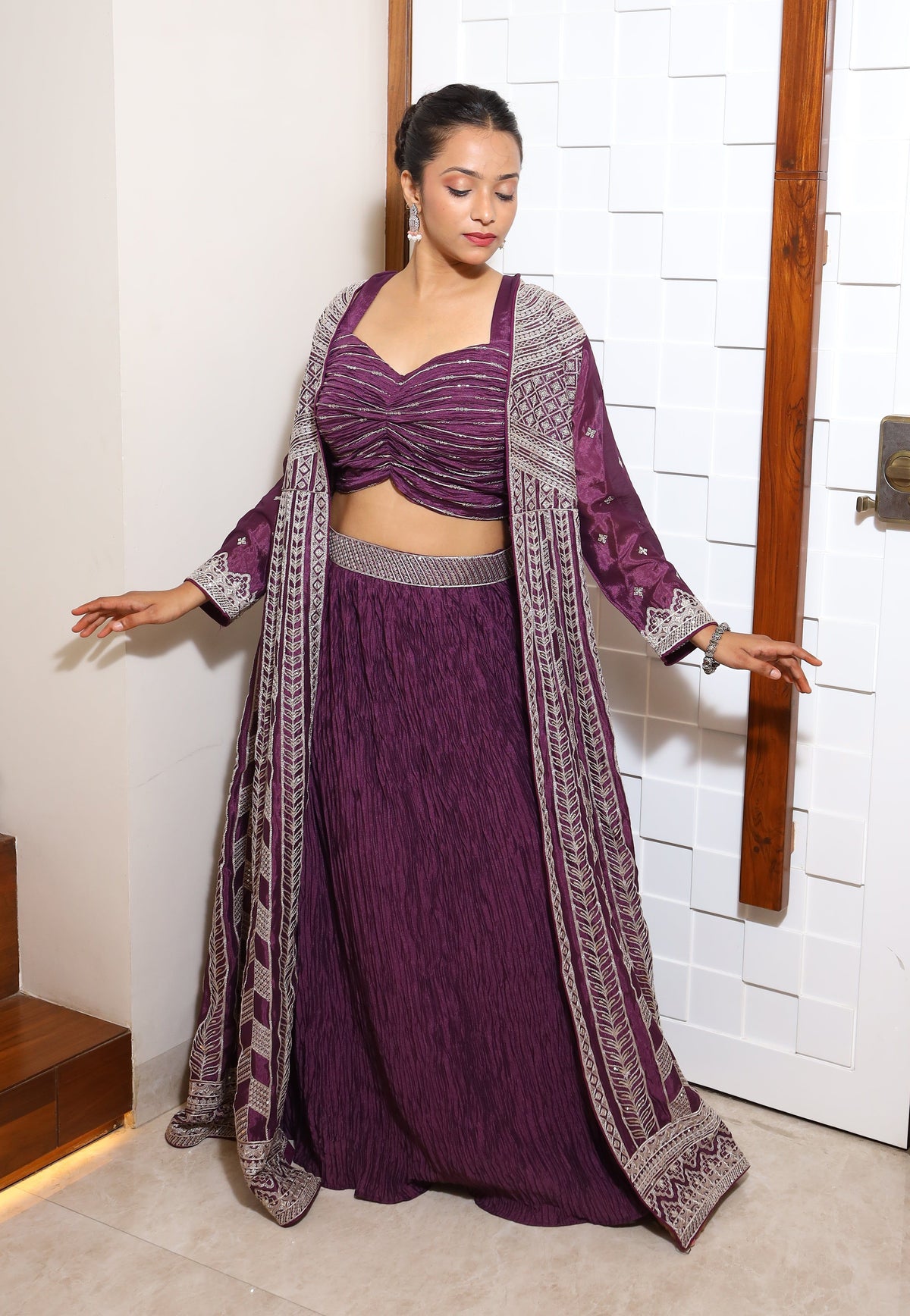 Purple Premium Crop Top With Shrug For Women