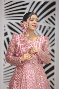 Pink Premium Sequins Cocktail Gown For Women