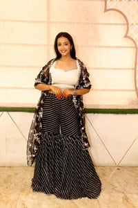 Black And White Premium Crop Top Ghagra With Dupatta Thread & Zari Work Set For Women