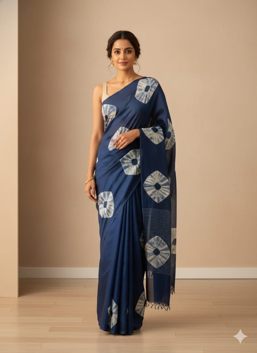 Blue Chinnon Shibori Print Saree