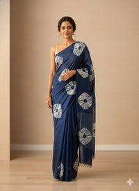 Blue Chinnon Shibori Print Saree