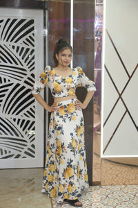 White Premium Printed Skirt & Top Set For Women