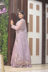 Purple Premium Crop Top With Embroidered Organza Shrug For Women