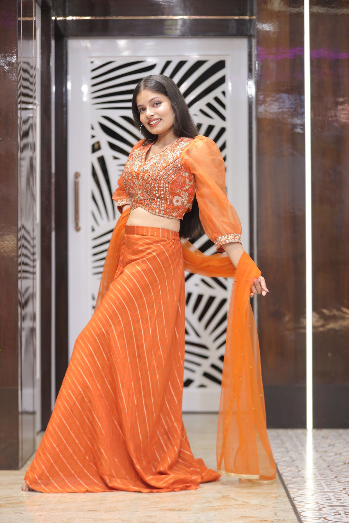Orange Premium Crop Top With Palazzo For Women