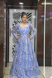 Blue Premium Net Cocktail Gown For Women