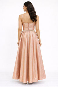 Peach Self-Weaved Crop Top with Skirt Set