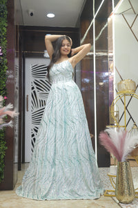 Blue Premium Sequins Cocktail Gown For Women