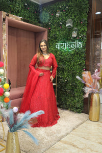 Red Premium And Elegant Net Lehenga For Women