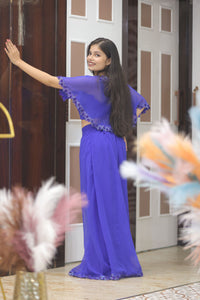 Blue Premium Crop Top With Palazzo And Cape For Women