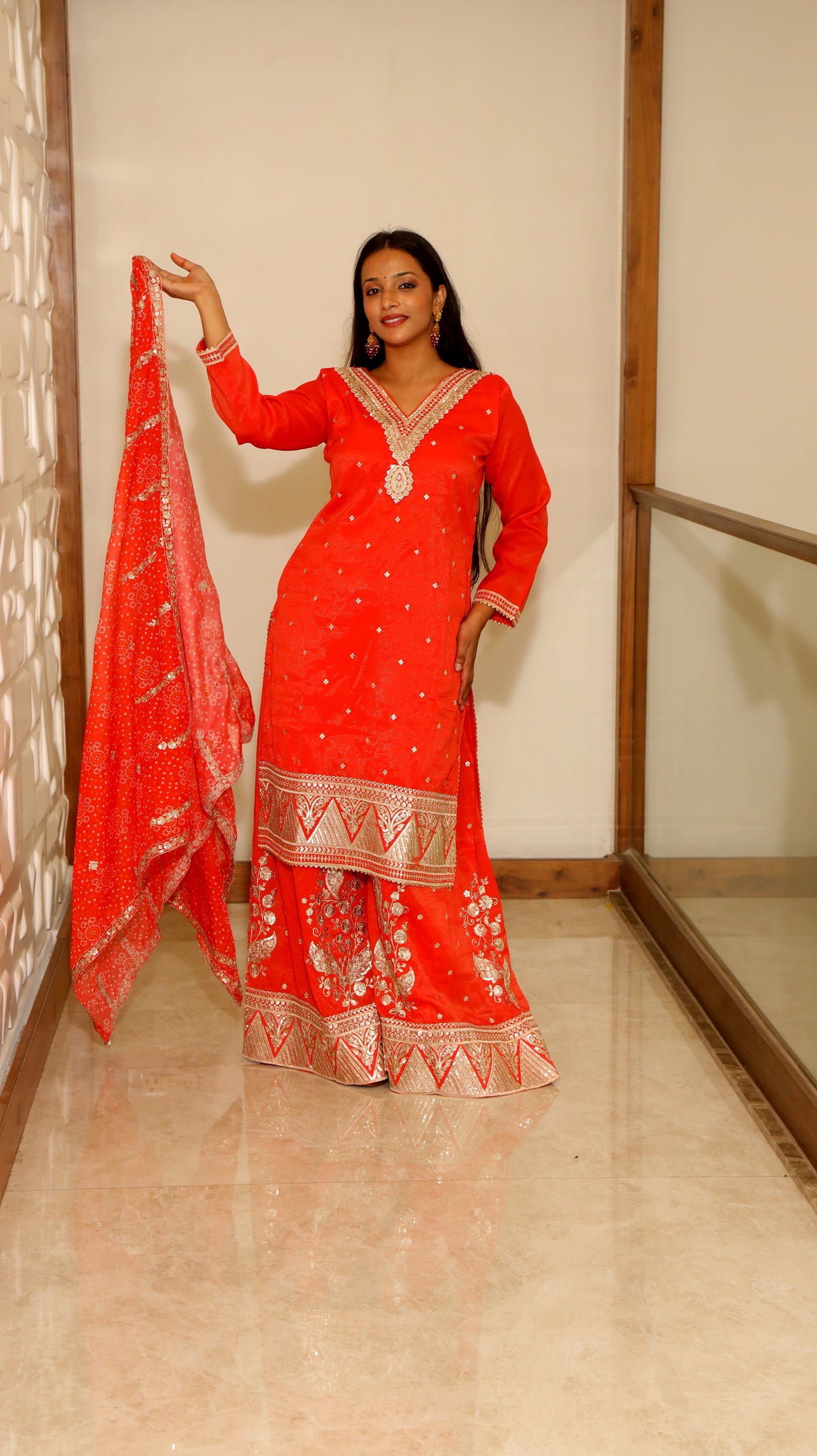 Orange Premium Tissue Silk Kurta Set For Women
