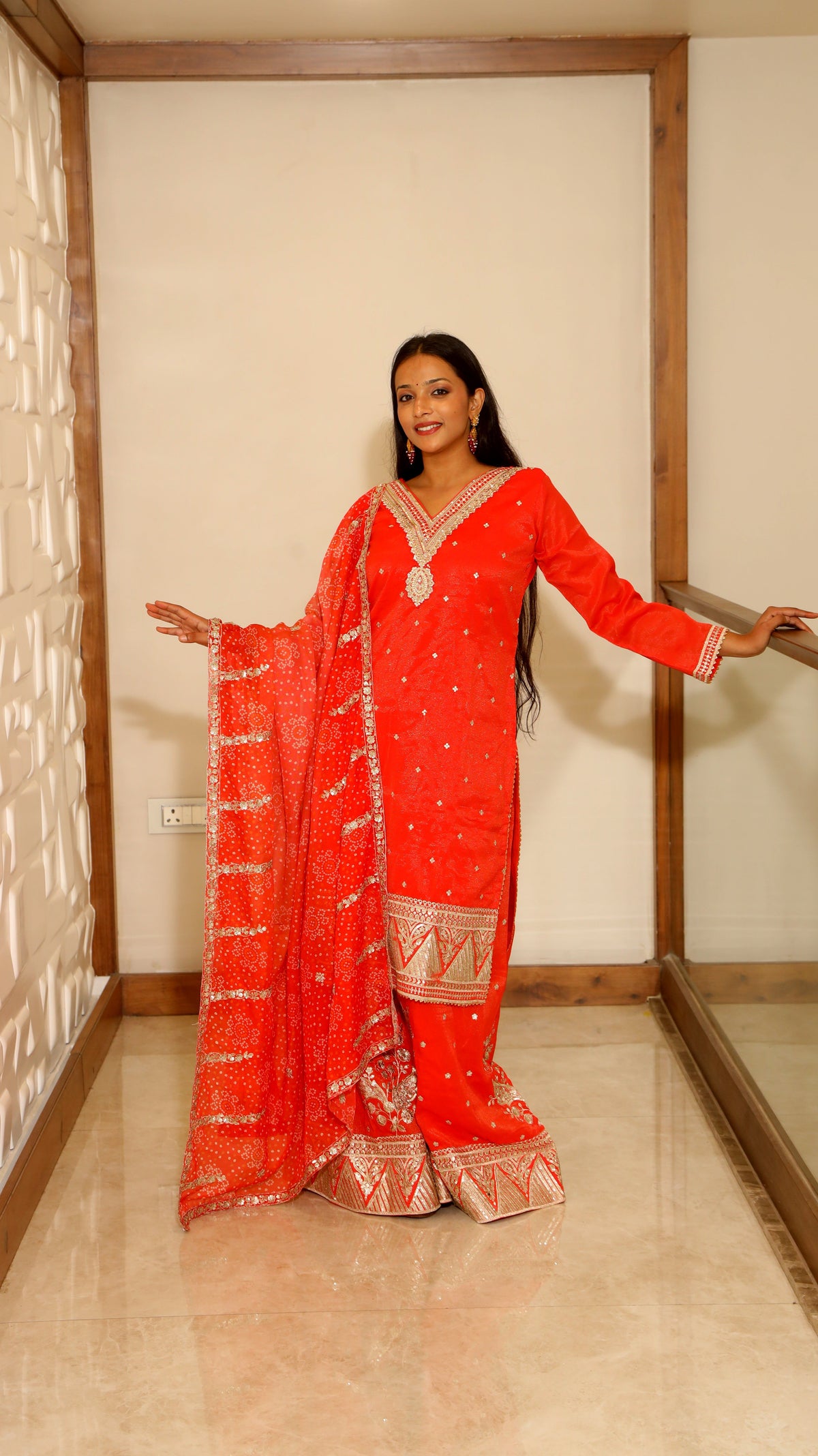 Orange Premium Tissue Silk Kurta Set For Women