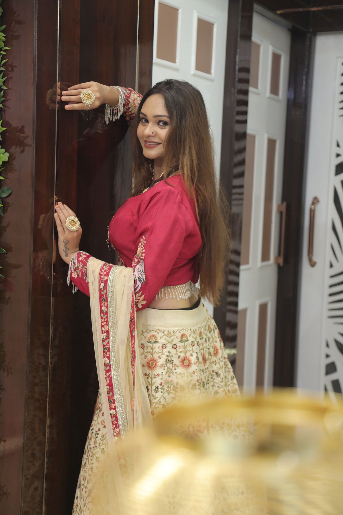Cream Premium And Elegant Net Lehenga For Women