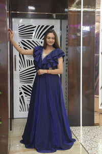 Blue Premium Crepe Cocktail Gown For Women