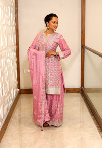 Pink Premium Crepe Kurta Set For Women