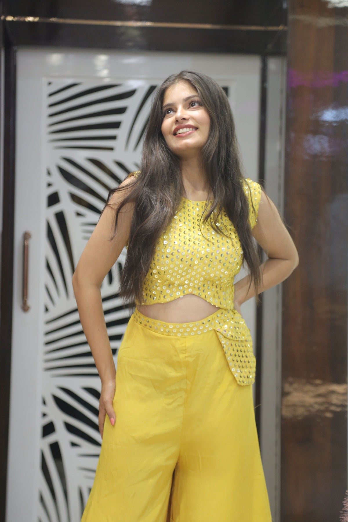 Yellow Premium Crepe Indo-Western Set For Women