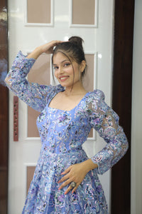 Blue Premium Net Cocktail Gown For Women