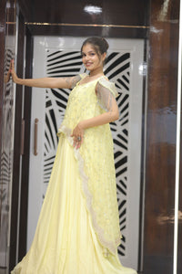 Yellow Premium Georgette Cocktail Gown For Women